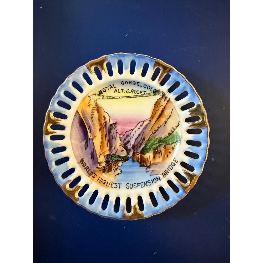 Royal Gorge Colorado Souvenir Plate Pierced Edge World's Highest Bridge